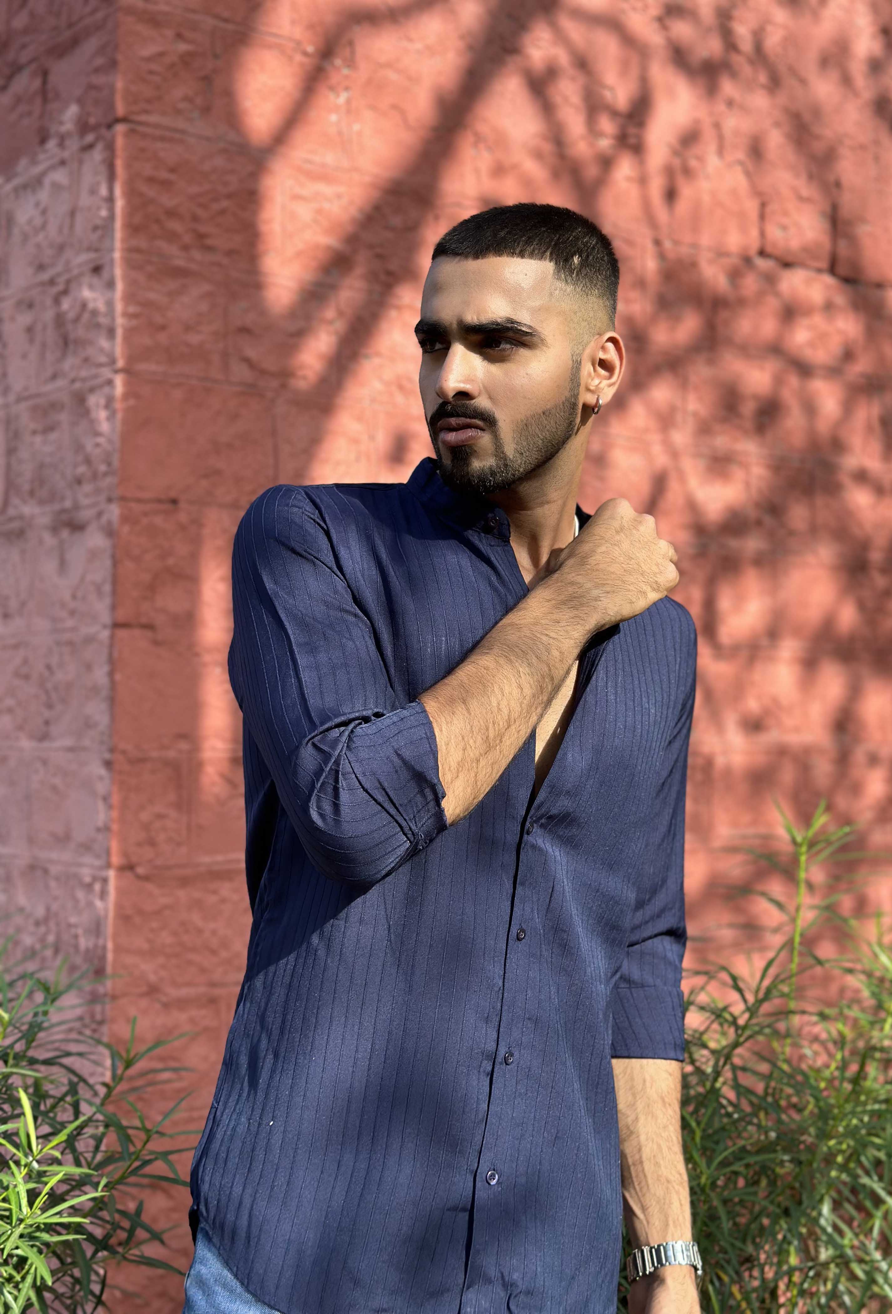 Navy Blue Striped Shirt